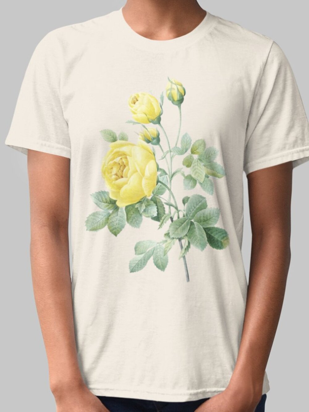 Yellow Rose Vintage Floral Print Short Sleeve Graphic Tee T-shirt S-XXL